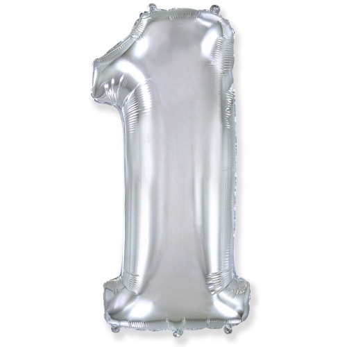 Воздушный шар Цифра 1, (40''/102 см), серебро